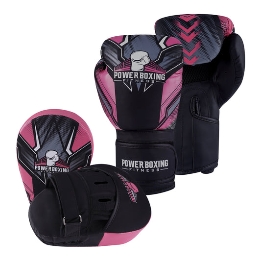 Power Boxing Kids Sparring Set - Gloves + Focus Pads Combo (Pink)