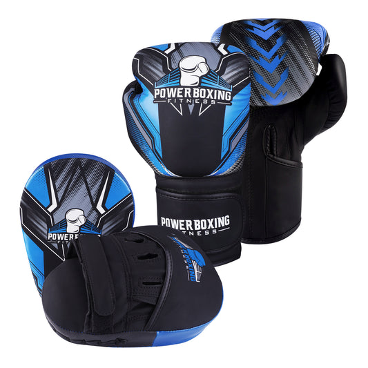 Power Boxing Kids Sparring Set - Gloves + Focus Pads Combo (Blue)