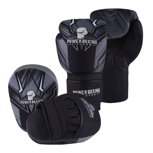 Power Boxing Kids Sparring Set - Gloves + Focus Pads Combo (Grey)