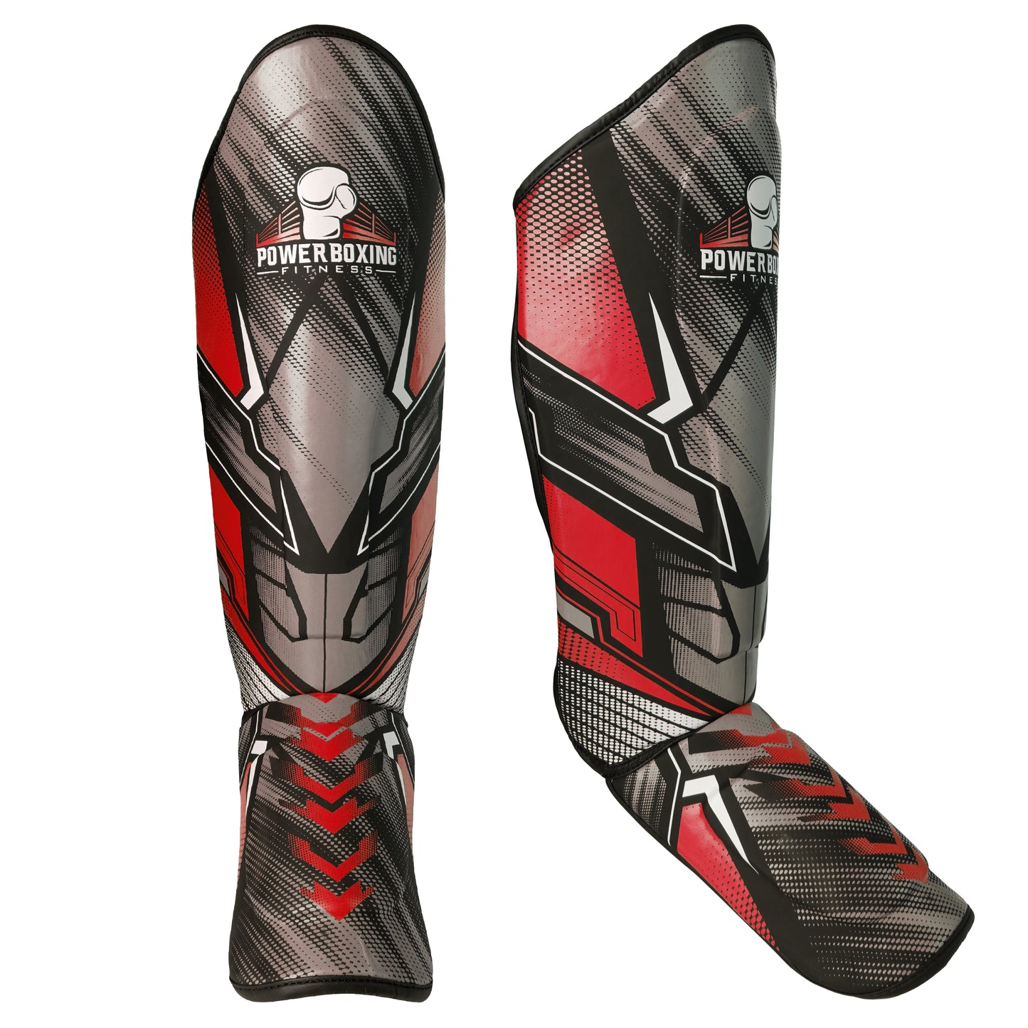 Power Boxing Iron Shin Guards - Synthetic Leather - Red