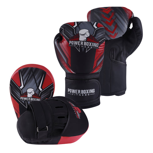 Power Boxing Kids Sparring Set - Gloves + Focus Pads Combo (Red)